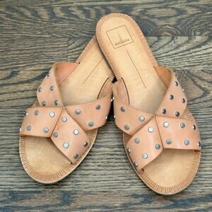 Dolce Vita Tan Silver Stud Slide Sandals Size 9.5